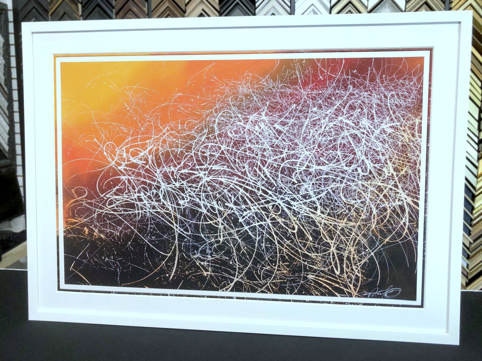 Abstract panel in a deep modern frame.