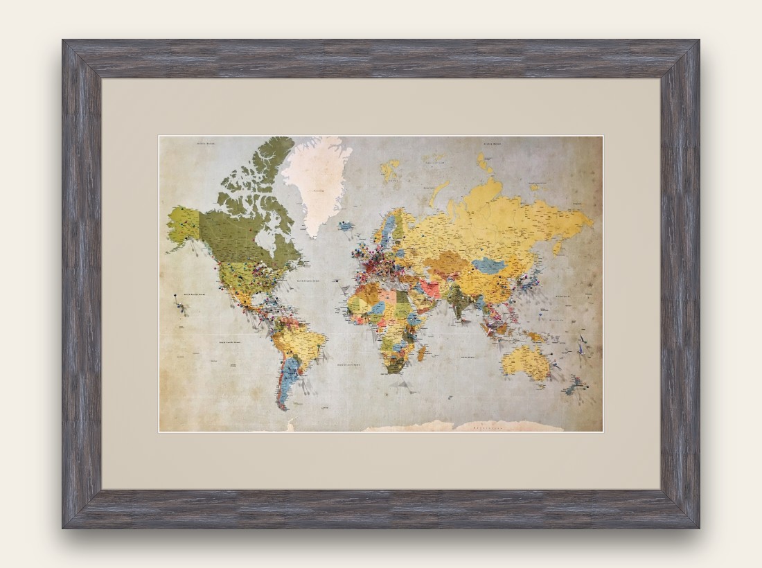 Driftline — rustic barnwood frame with map
