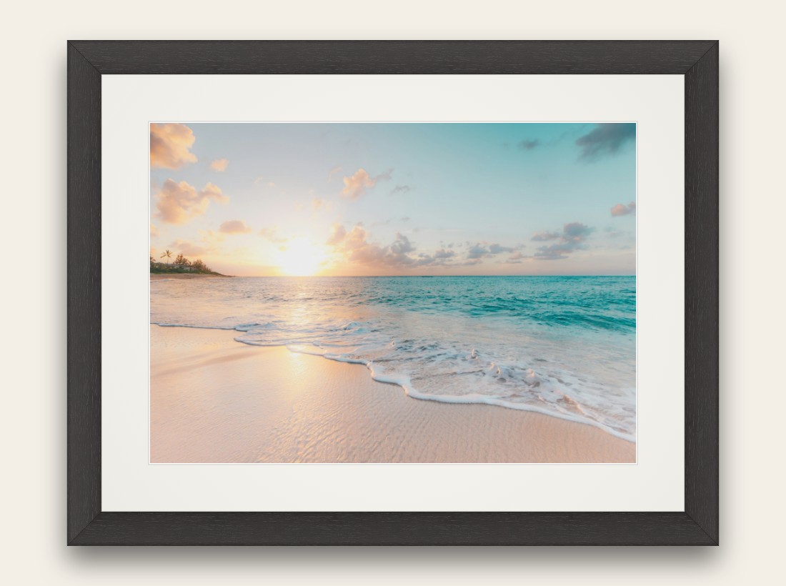 Harbor — contemporary dark wood frame, landscape with mat