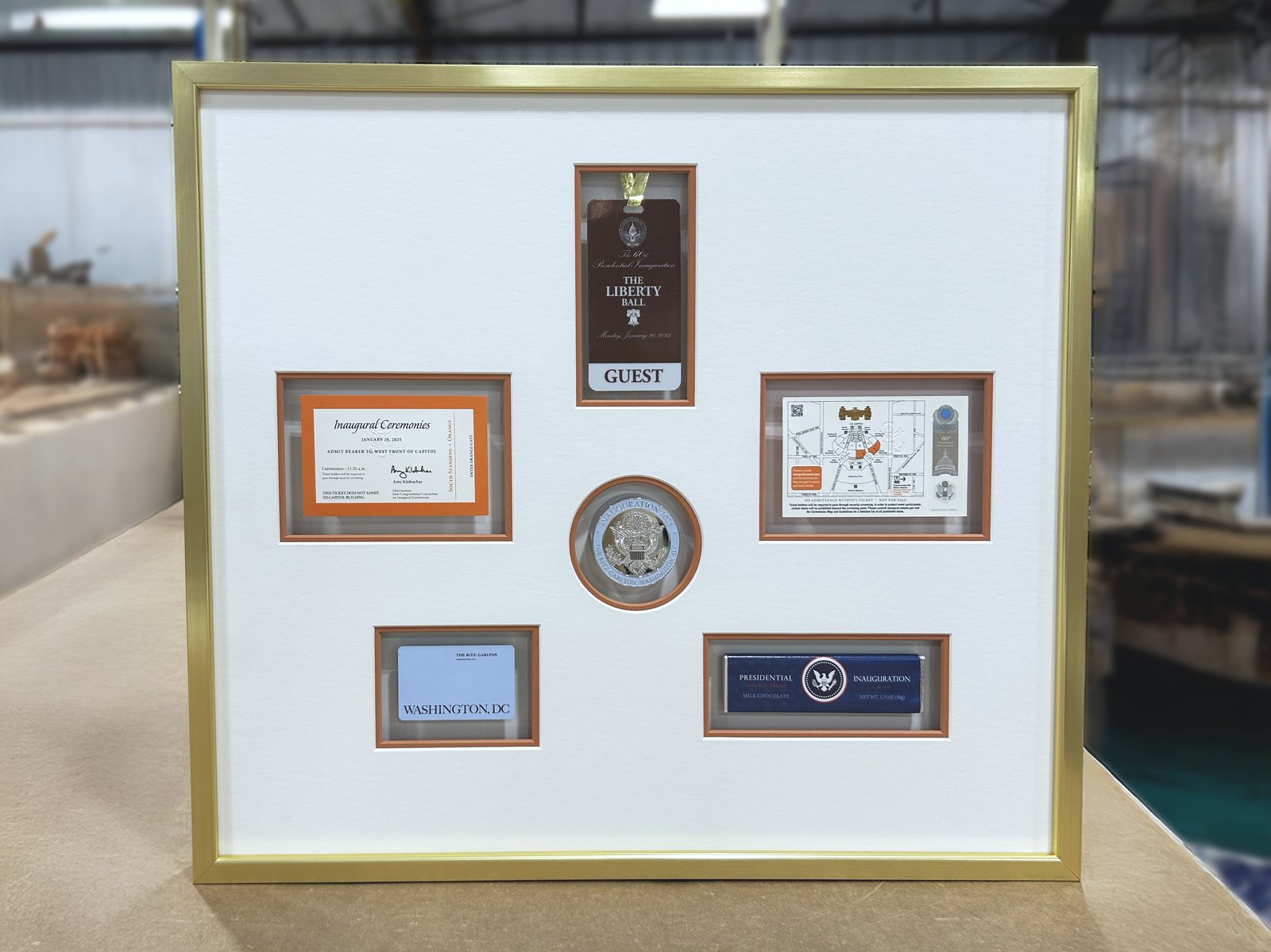Documents under glass with careful mats.